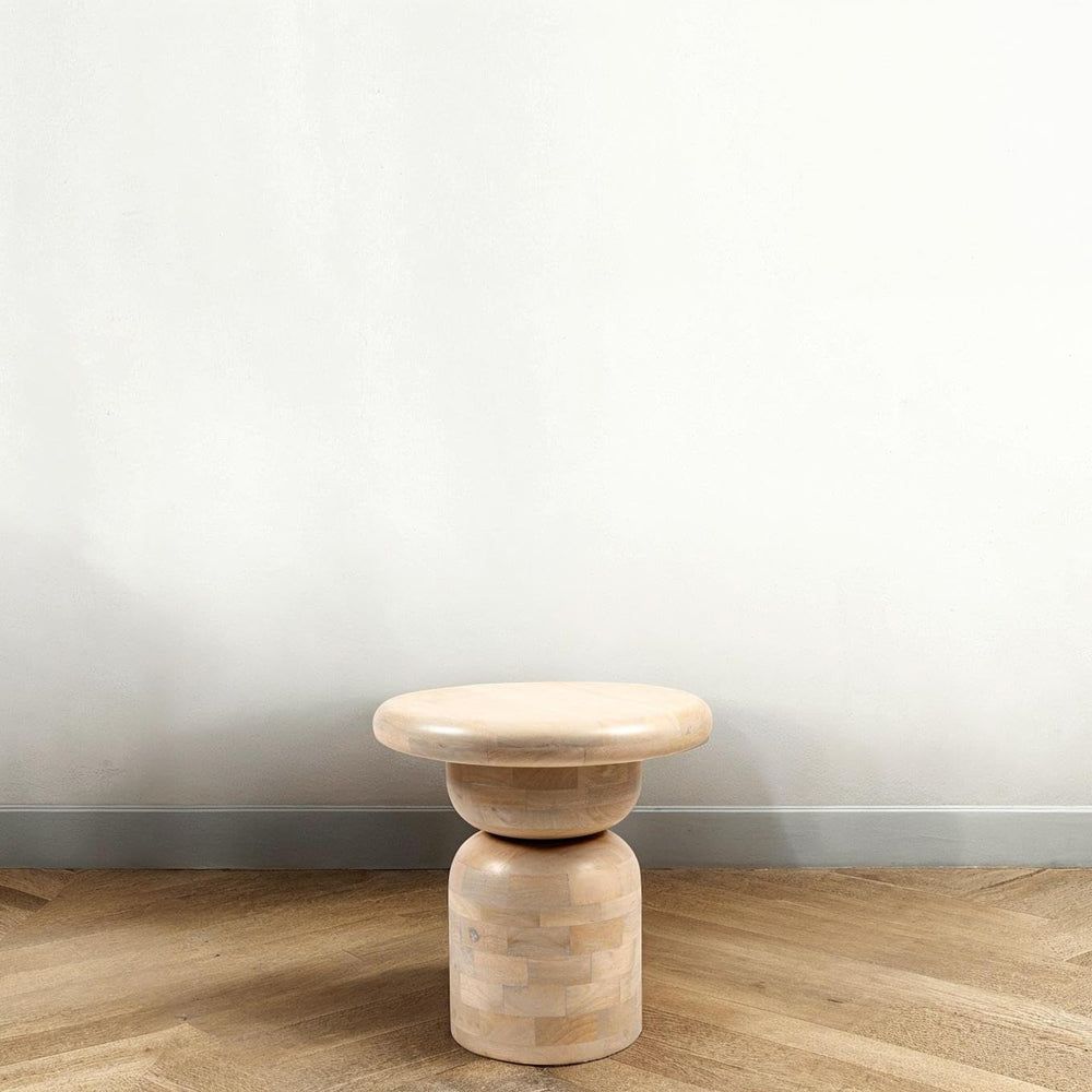Creative Co-Op Round Mango Wood Accent Table with Stacked End Grain Base, Whi...