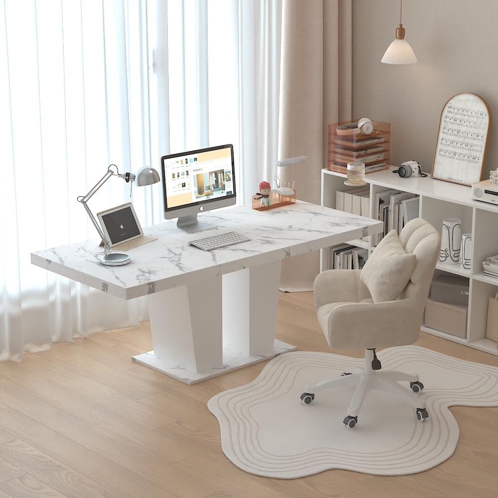 78.74" Extendable Dining Room Table for 6-10 Modern Faux Marble Wooden E...