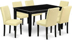 East West Furniture DUAB7-BLK-73 7 Piece Kitchen Table & Chairs Set Consist of a Rectangle Dining Room Table and 6 Eggnog Faux Leather Upholstered Chairs, 36x60 Inch, Black