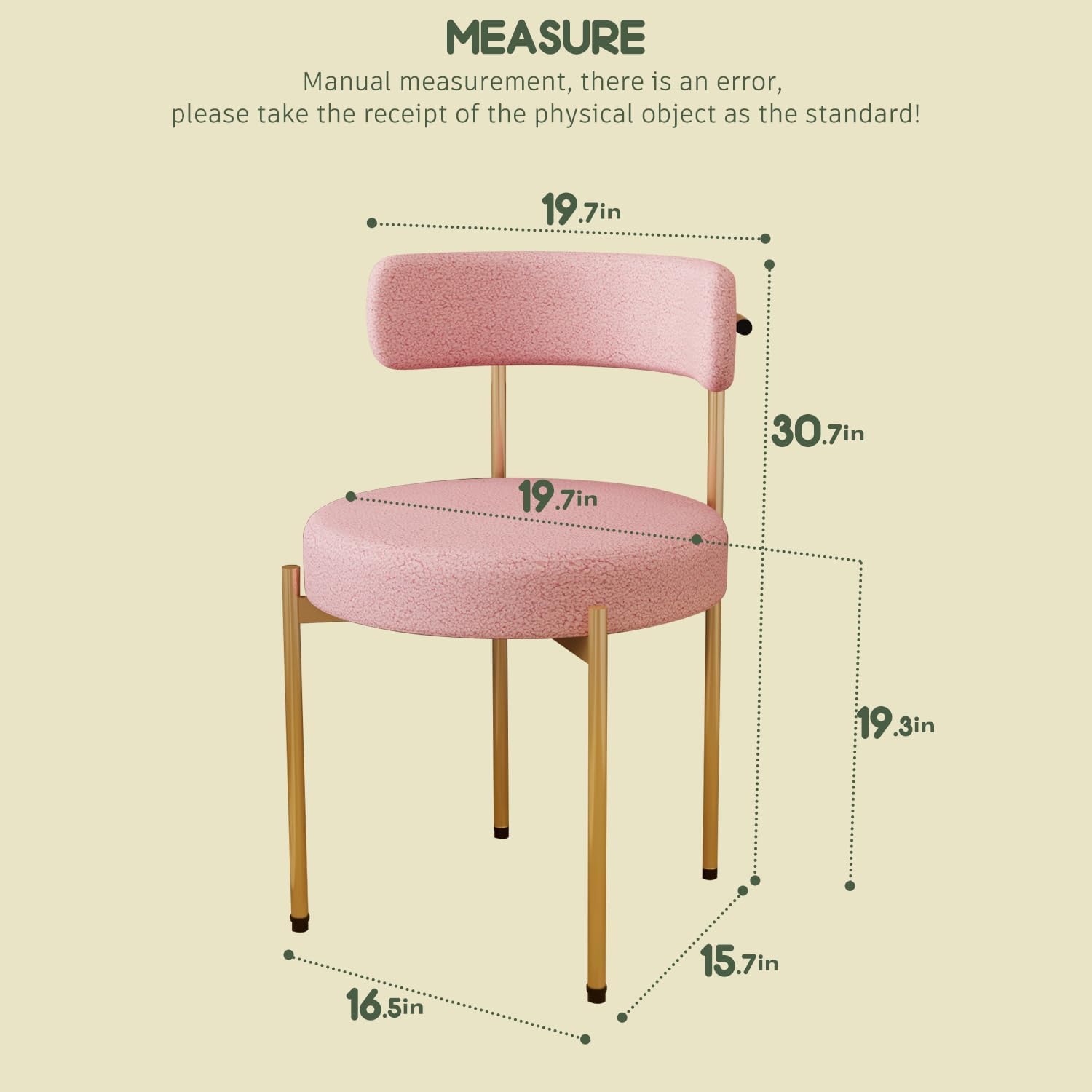 Desk Chair No Wheels Vanity Chair Comfy Accent Chair for Living Dining Room Bedroom Home Office Mid Century Modern Upholstered Armless Chair with Metal Legs (Gold Frame+Pink, 4)