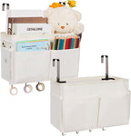 Bedside Storage Organizer 5 Pockets with 4 Hooks Hanging Storage Bag for Headboards/Bunk Bed (2Pack White)