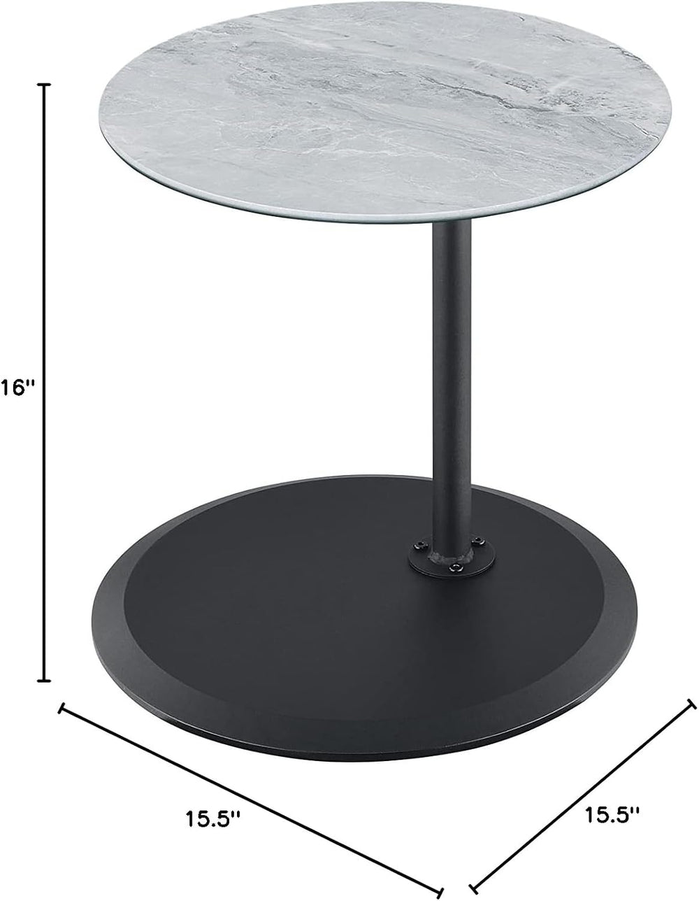 Height Adjustable Pedestal Side Table, Marble Top Martini Drink Table Grey | ...