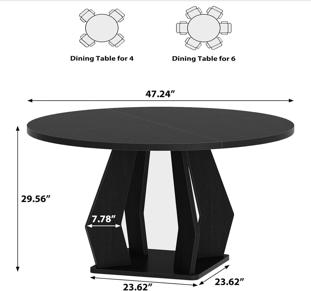 IBF Black Round Dining Table for 4-6, 47 Inch Kitchen Table with Spacious Tab...