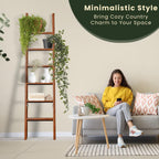 Wooden Blanket Ladder for Living Room 6-Tier, Decorative Ladder Blanket Rack & Quilt Ladder Decor, Rustic Farmhouse Wood Ladder, Anti-Slip Sturdy Blanket Holder, 68 Inch Tall, Rustic Brown