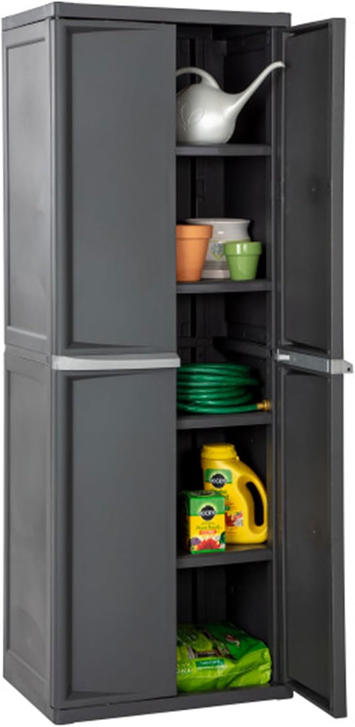 Sterilite 4 Shelf Cabinet, Lockable Utility Storage w/ Adjustable Shelves, Gr...