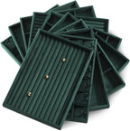 Velvet Ring Display Tray, Stackable Muilt Slot Rings Ear Stud Storage Tray, Drawer Insert Jewelry Accessories Organizers Plate (Green)