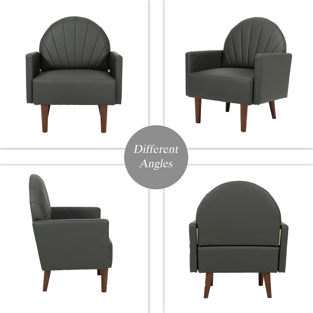 Modern Upholstered Single Sofa Chair，PU Leather Armchair Vanity Chair Shell B...