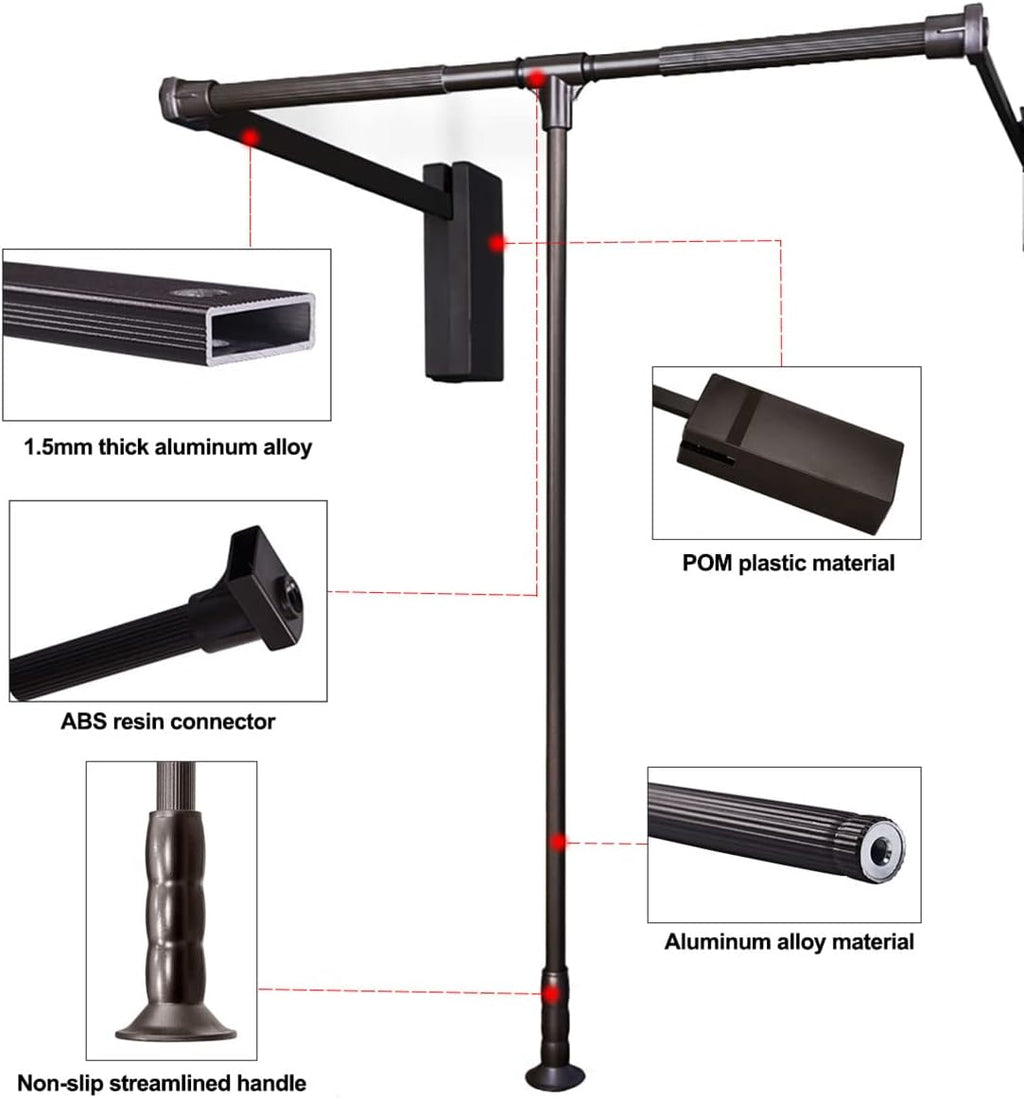Pull Down Closet Rod for Hanging Clothes, Retractable Wardrobe Hanger for Cabinet Inside Width 21.6"~26", Aluminium alloy Tubing with Plastic Housing, 44 lb Weight Rating