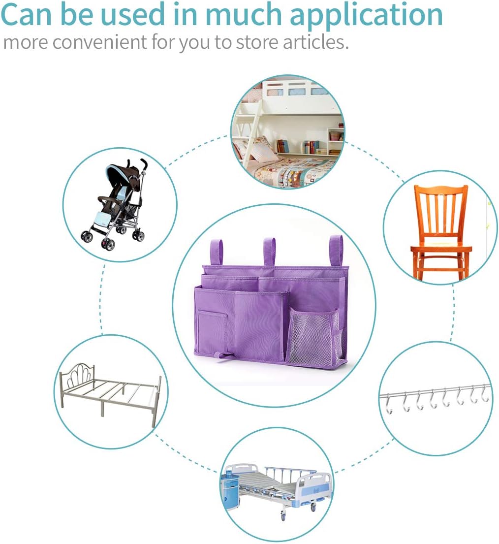 Bseash Bunk Bed Organizer, Bedside Caddy Hanging Bed Organizer Storage Bag 8 Pockets, for College Dorm Rooms Bed, Hospital Bed, Baby Bed Rails, 600D Oxford Cloth (Purple)
