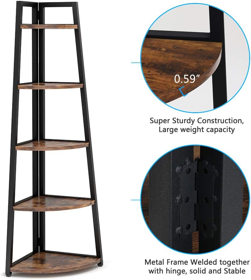 Tribesigns 70 inch Tall Corner Shelf, 5 Tier Rustic Corner Bookshelf Bookcase...
