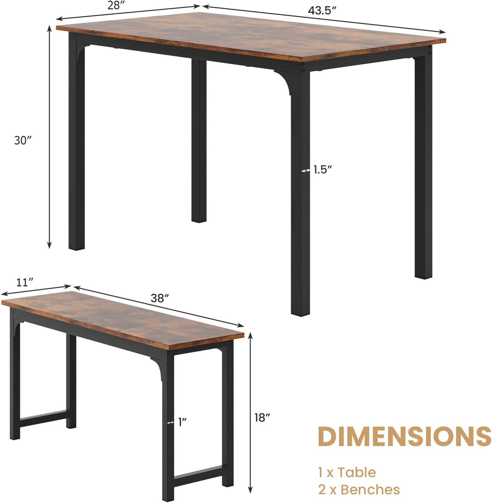 Tangkula 3-Piece Dining Table Set with Bench, Rectangular Kitchen Table with ...