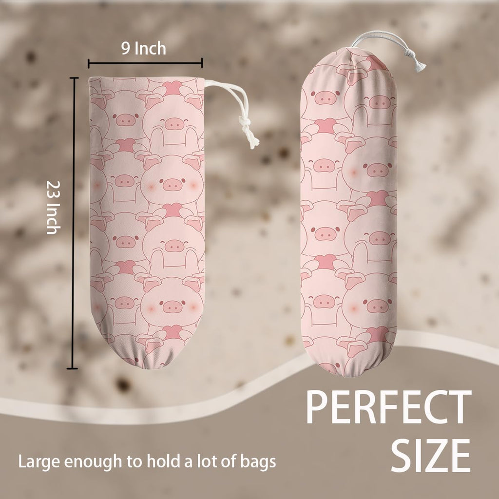 Pig Plastic Bag Holder, Wall Mount Plastic Bags Storage Container Dispenser, Cute Farmhouse Kitchen Decor Gifts for Women Pigs Lover, Kitchen Pattern Garbage Bag 42