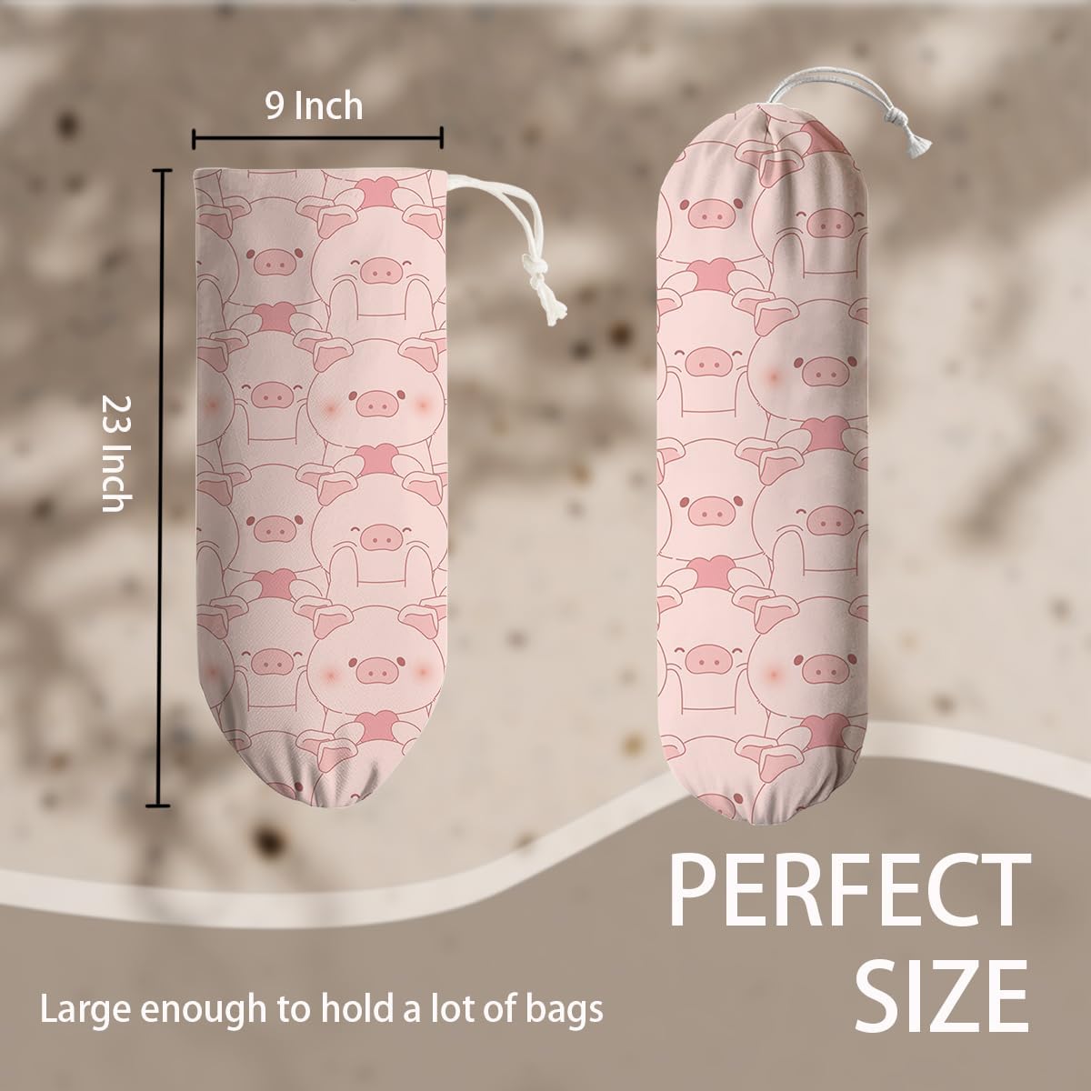 Pig Plastic Bag Holder, Wall Mount Plastic Bags Storage Container Dispenser, Cute Farmhouse Kitchen Decor Gifts for Women Pigs Lover, Kitchen Pattern Garbage Bag 42