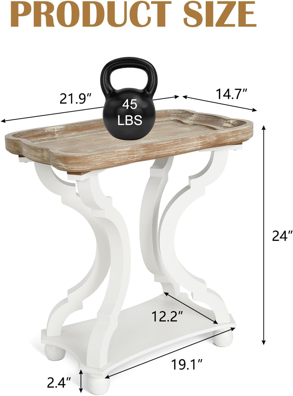 kinbor Farmhouse Side Table - Rustic End Table with an Open Shelf & Raise...