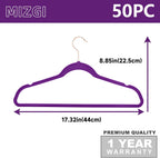 MIZGI Premium Velvet Hangers (50 Pack) Heavy Duty - Non Slip Felt Hanger - Velvet Suit Hangers Dark Purple - Rose Gold Hooks,Space Saving Clothes Hanger