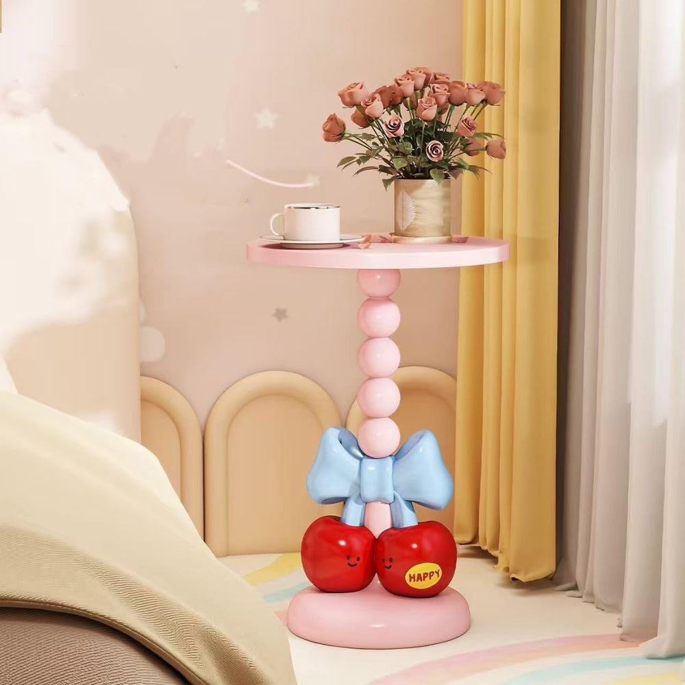 Creative Small Side Table with Bow and Cherry Decoration, Decorative End Tabl...