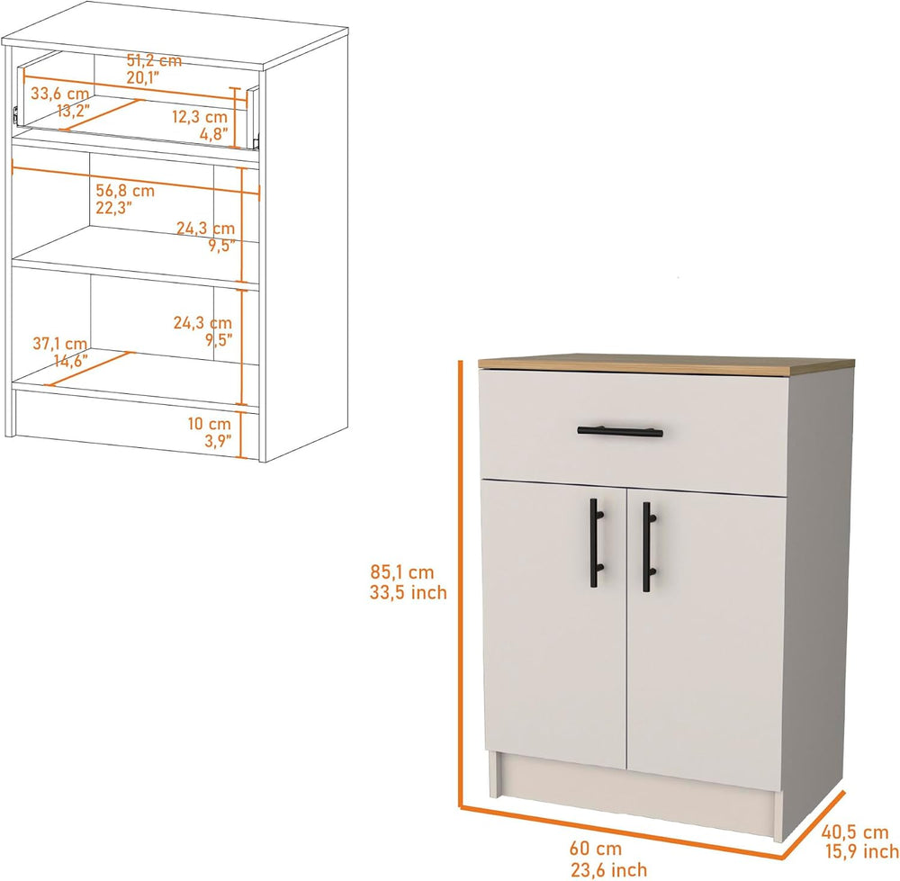 Kitchen Pantry with 2 Doors and 1 Drawer, Melamine and Particleboard | Measur...