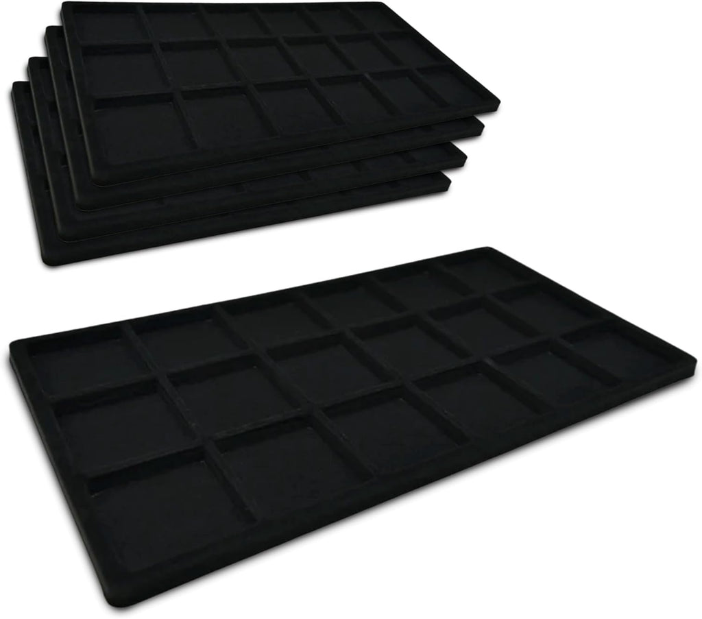Novel Box 5 Pack 18-Slot Black Liner Jewelry Storage Tray Inserts 14.75x8.25x1 Inches - Jewelry Organizer Pad for Drawers & Store Displays - Jewelry Display Pads for Rings Earrings & Pendants