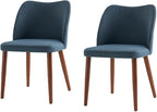 Dining Chairs Set of 2, Upholstered Kitchen Dining Room Chair Set Morden Accent Side Dinner Chair with Curved Padded Back Wood Legs for Restaurant/Cafe, Navy