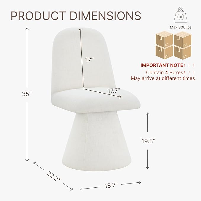 Swivel Dining Chairs Set of 4, Modern Upholstered Dining Chair Mid Century Kitchen Chairs with Wave Shaped High Back, 360 Degree Rotating Vanity Chair for Dining Room, Bedroom, Farmhouse, Beige