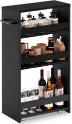 MARTY Rolling Storage Cart 7.9" W, 4-Tier Kitchen Cart with Wheels Handle, Slim Storage Cart Mobile Shelving Utility Carts for Bathroom Laundry Room Organization Narrow Places (All Black)