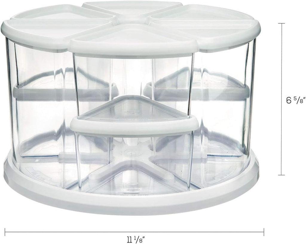 Deflecto Rotating Carousel Craft Organizer, 9-Canister, Includes 3" and 6" Canisters, Removable, Clear, Lids