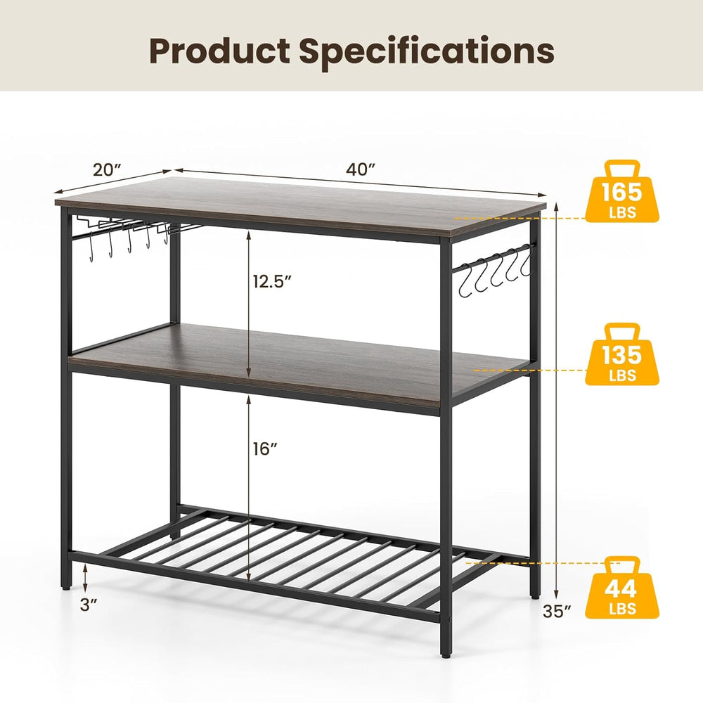Giantex Kitchen Island with 3 Tier Storage Shelves, 48 Inch Baker Rack with S...