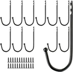 Wall Mounted Single Hook Wall Hanger Key Holder Wrought Iron Coat Hat Hooks, Set of 12 pcs and 24 pcs Screws, Black, Length:4.92inch