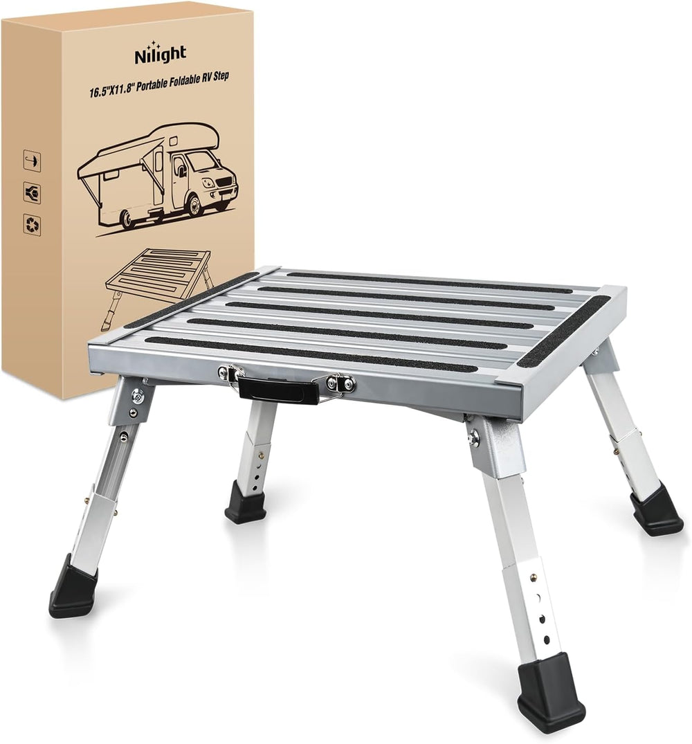 Nilight RV Step Stool Aluminum Folding Platform Steps 19x14.5 4 Level