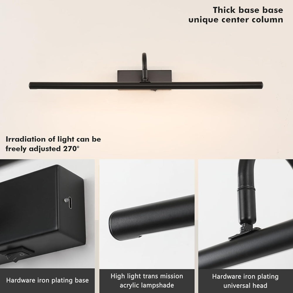 Black Picture Light, 24inch Wireless Picture Lights for Wall Rechargeable, 10...