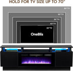 70" TV Stand for Living Room, Modern Entertainment Center & Media Console, Fits TVs up to 80", Storage Cabinet with Shelves, 36" Electric Fireplace with LED Flame (All Black)