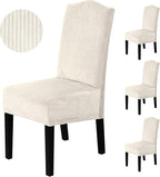 H.VERSAILTEX Velvet Dining Chair Covers Stretch Chair Covers for Dining Room Set of 4 Parson Chair Slipcovers Chair Protectors Covers Dining, Soft Thick Solid Velvet Fabric Washable, Ivory Striped