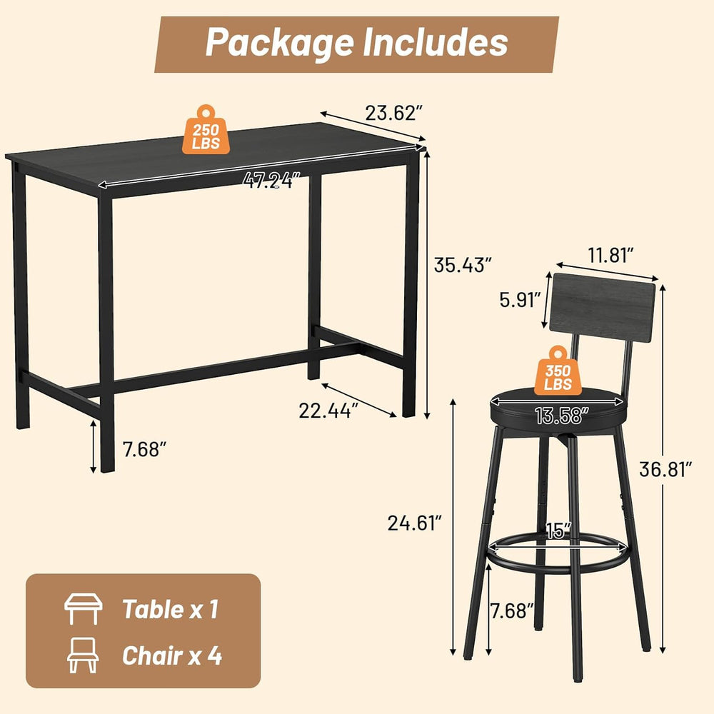 Zevemomo 5-Piece Dining Table Set, Bar Table Set for 4, Kitchen Table and Cha...