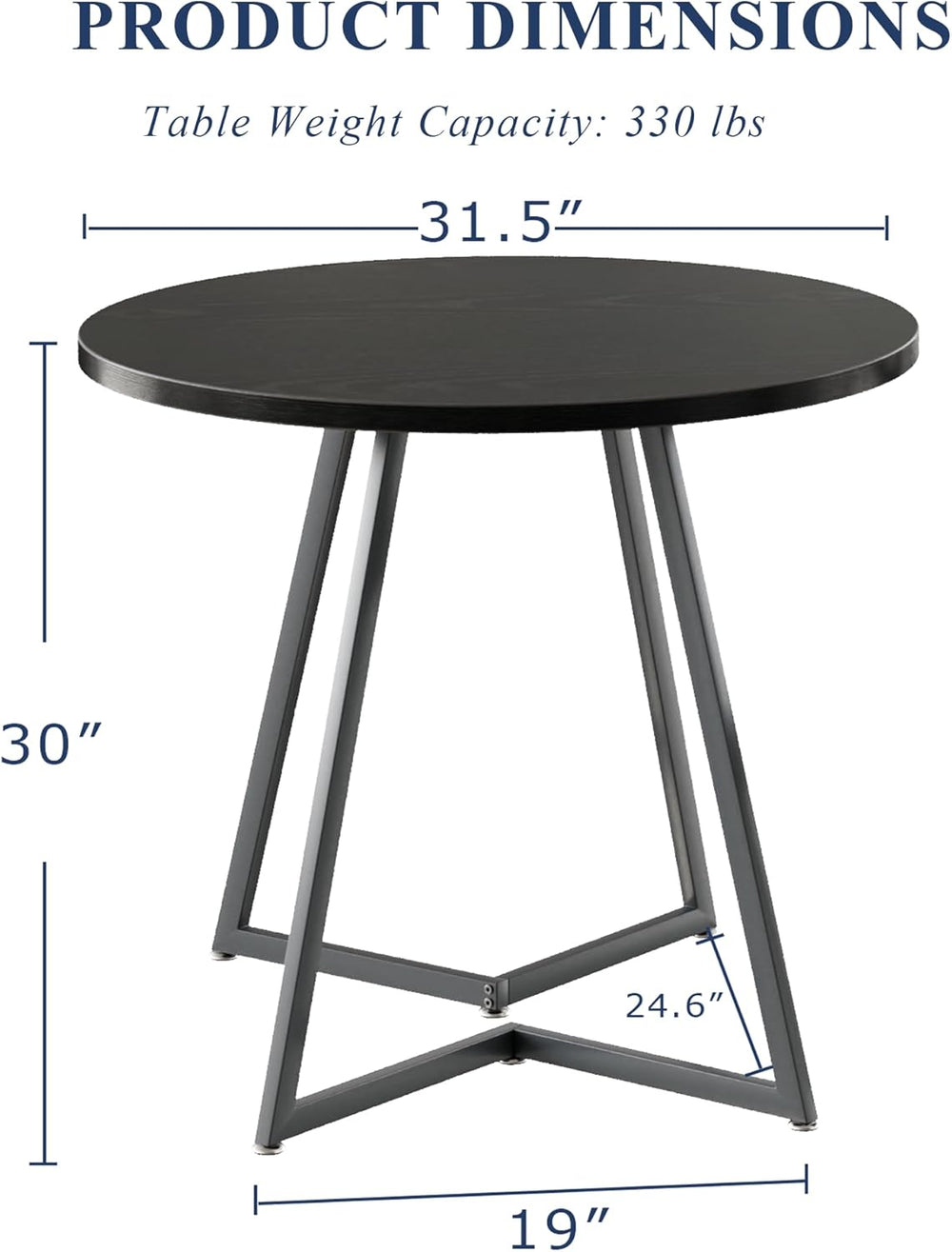 VECELO Round Dining Room Table with Wood Grain Tabletop and Steel Frame, for ...