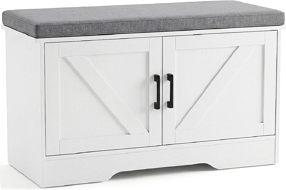 NEWBULIG Shoe Storage Bench for Entryway with Cushion, 27.6IN, White | Shoe O...