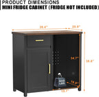 GDLF Coffee Bar Cabinet with Fridge Space, Mini Fridge Stand,Black | Compact Refrigerator Stand, Large Drawer & Cabinet, Black Finish with Warm Brown Top for Kitchen, Office, Dorm & Snack Bar