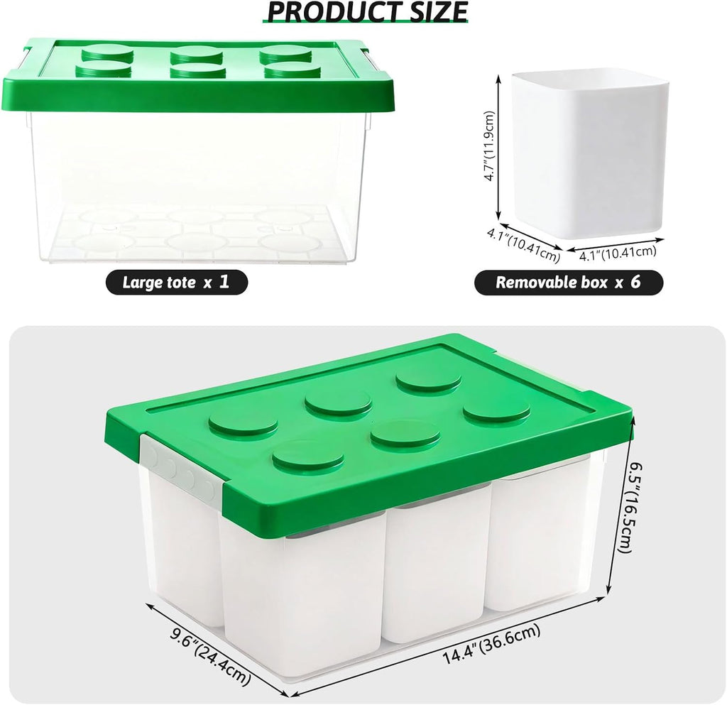 loobuu Plastic Storage Bins with Lids, Art Craft Supply Organizer Box with Brush Pot, Multipurpose Stackable Storage Containers for Organizing Tool, Craft, Crayon,Sewing (Green)