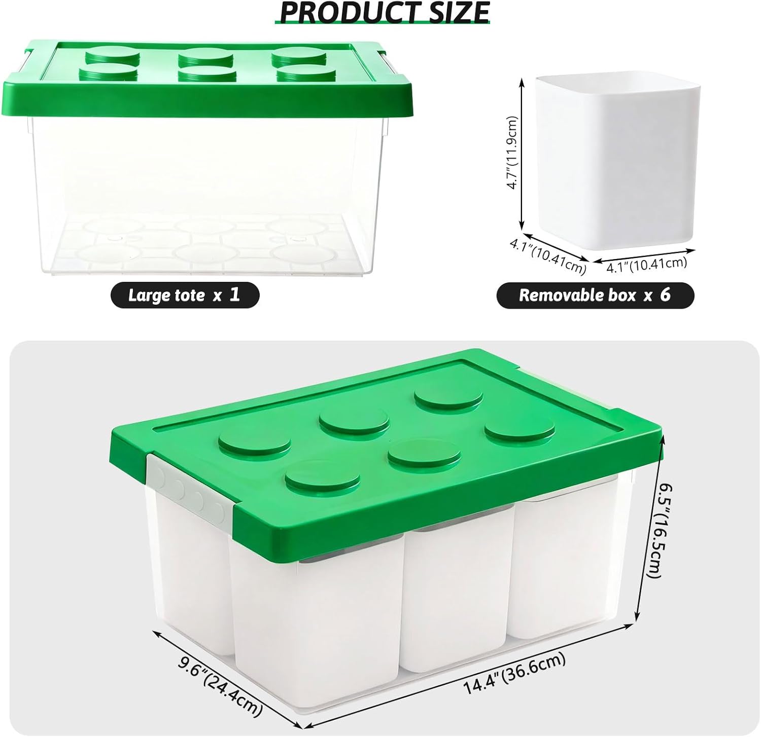 loobuu Plastic Storage Bins with Lids, Art Craft Supply Organizer Box with Brush Pot, Multipurpose Stackable Storage Containers for Organizing Tool, Craft, Crayon,Sewing (Green)