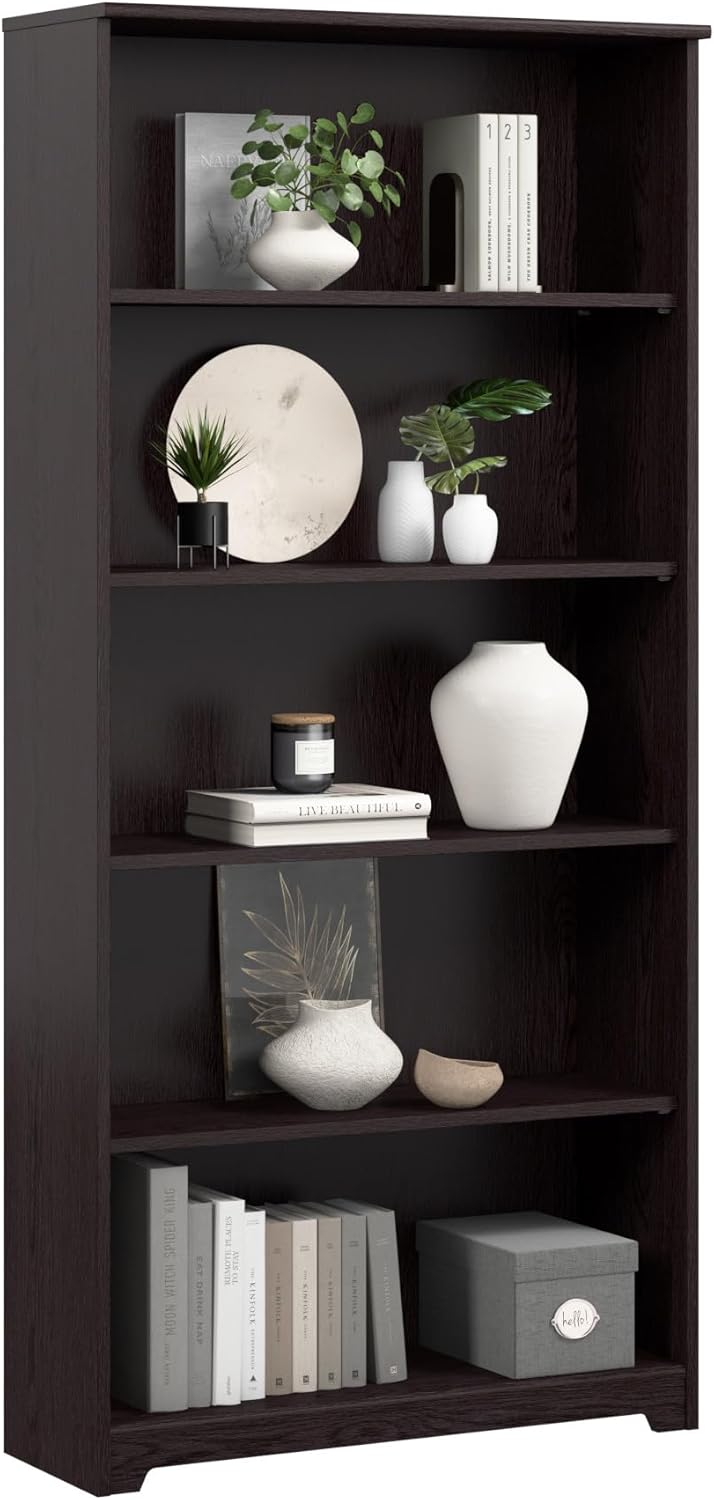 Bush Home Tall 5 Shelf Bookcase, Large Open Bookshelf, Sturdy Display Cabinet...