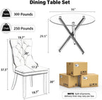 Modern Luxury Round Glass Dining Set for 4, 5 Pcs Small Minimalist Circle Kitchen Table Set, 36'' Clear Circular Glass Top Dinner Room Set, Yellow High-end Tufted Chairs, for Apartment (Black)
