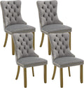 Velvet Dining Chairs Set of 4, Kitchen & Dining Room Chairs, Upholstered Dining Chairs with Back Ring Pull and Golden Solid Wood Legs, Modern Tufted Kitchen Chairs for Dining Room, Light Grey