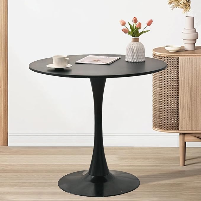 SoarFlash Kitchen Table and Chairs for 2, 31.5" Dining Table Set for 2 with Leather Upholstered Chairs, 3 Piece Round Kitchen Table Set, Dining Room Table Set for Small Space, Apartment, Black/Orange