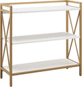 Leick Home Claudette Bookshelf, White Wood, Satin Gold, 3 Shelves, Easy Assembly, 12 in D x 32 in W x 32.25 in H, Item 9261-WTGL