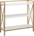 Leick Home Claudette Bookshelf, White Wood, Satin Gold, 3 Shelves, Easy Assembly, 12 in D x 32 in W x 32.25 in H, Item 9261-WTGL