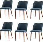 Dining Chairs Set of 6, Upholstered Kitchen Dining Room Chair Set Morden Accent Side Dinner Chair with Curved Padded Back Wood Legs for Restaurant/Cafe, Navy