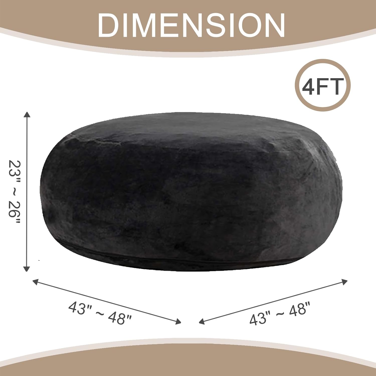 Combet Big Bean Bag Chairs for Adults, Bean Bag Chair with Filler Memory Foam Chair Super Soft Plush, Living Room Furniture, Suitable for Bedrooms, Comfy Lounge Reading Chairs, 4FT Darkgrey