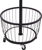Floor Standing Coat Rack with Storage Basket and Wheels,Carbon Steel Hall Tree with 6 Hooks,Clothes Rack for Entryway,Bedroom,Black