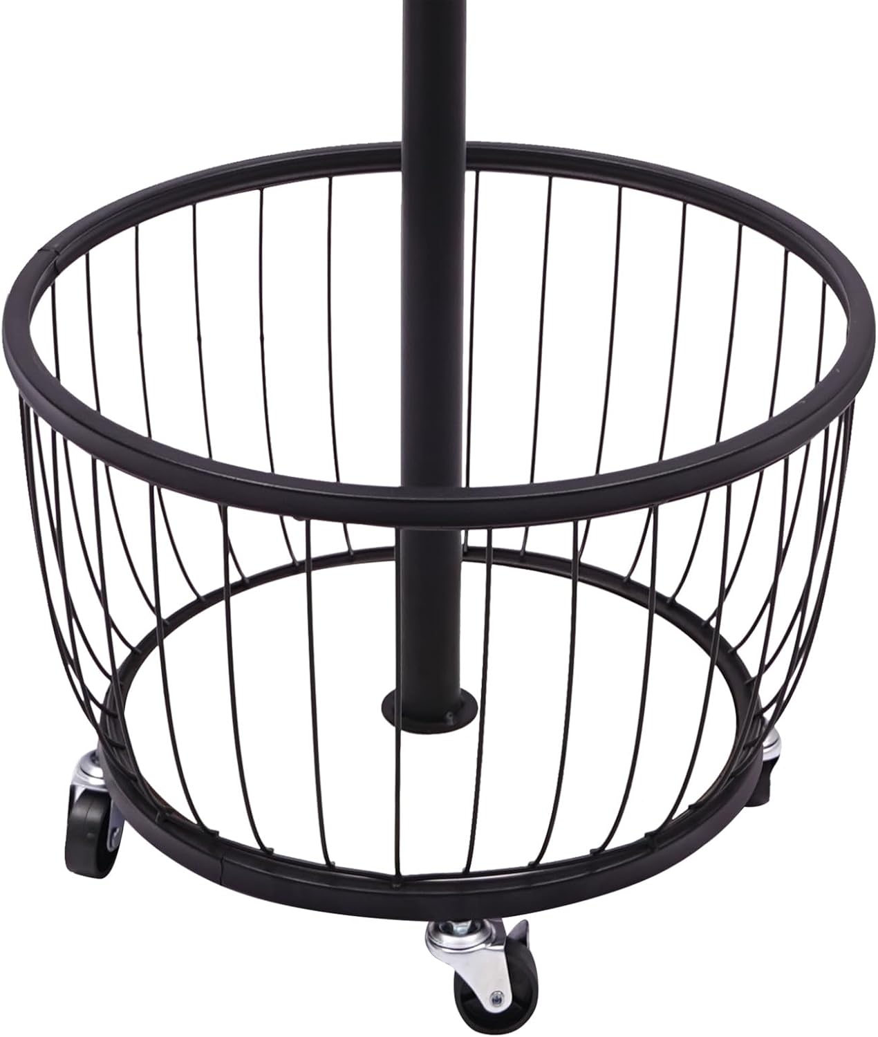 Floor Standing Coat Rack with Storage Basket and Wheels,Carbon Steel Hall Tree with 6 Hooks,Clothes Rack for Entryway,Bedroom,Black