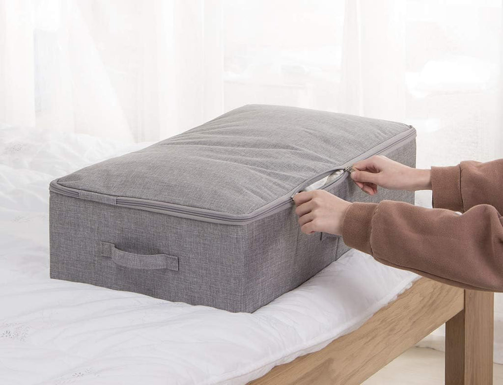 iwill CREATE PRO Pack of 2, Folding Zip Lidded Under Bed Storage Bins, Good for Shoes, Duvets, Clothes Organiser, Light Gray