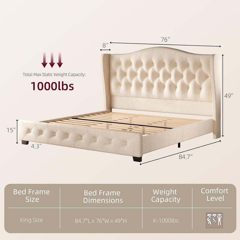HOMBCK King Bed Frame with 49" Headboard, Velvet Upholstere King Size Be...